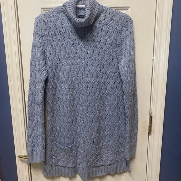 Women’s Jeanne Pierre Blue 100% Cotton Cable-knit Turtleneck Sweater -M - Picture 2 of 6